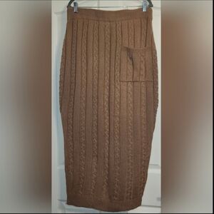 Ashley Tan Cable Knit Midi Skirt